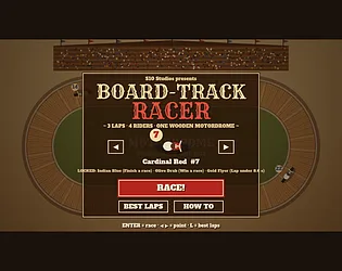Cover art for Board-Track Racer, a wooden-oval motorcycle game.