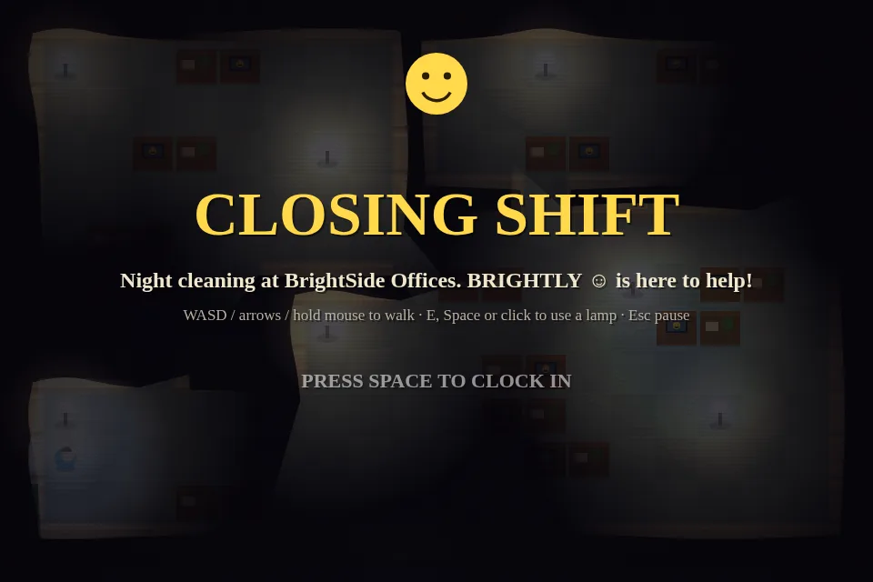 Cover art for Closing Shift, a short office horror game.