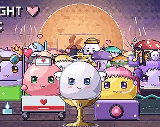 Cover art for Moonlight Rounds, a pixel-art game about dango in a moonlit hospital.